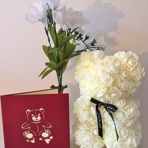 Crème ROSEBEAR Cadeau avec Popout Bear Gift Card / Nice girlfriend gift/ Mothers day gift/Faux Rose Teddy Bear/ I love you gift/Wedding favor