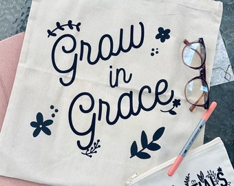 Grow In Grace Signature Tote Bag - Reusable Bag -  Market Bag - Canvas Tote Bag - Eco Friendly Bag- Multipurpose Bag - Gift For Her