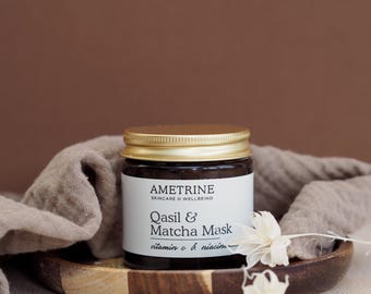 Qasil and Matcha Facial Mask Powder, Handmade, Vegan Skincare, Natural, 100% Organic, Aloe Vera, Green Tea, Clay Mask