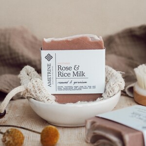 Rose & Rice Milk Handmade Soap Bar, Pink Clay, Sensitive Skin, Vegan Natural Soap, Organic Hand And Body Soap, Palm Oil Free