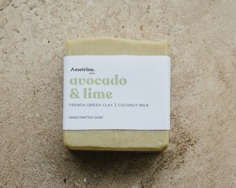 Avocado and Coconut Milk Handmade Soap Bar, Lime and Bergamot Soap, Sensitive Skin Soap Vegan Palm Oil Free Soap Hand Natural Organic Soap