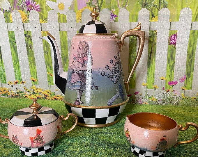 Alice in Wonderland Themed Tea Set Coffee Bar Display Photo Prop Whimsical Display Tiered Tray
