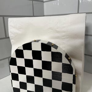 Hand Painted Black and White Check Napkin Holder with Gold Cabochons