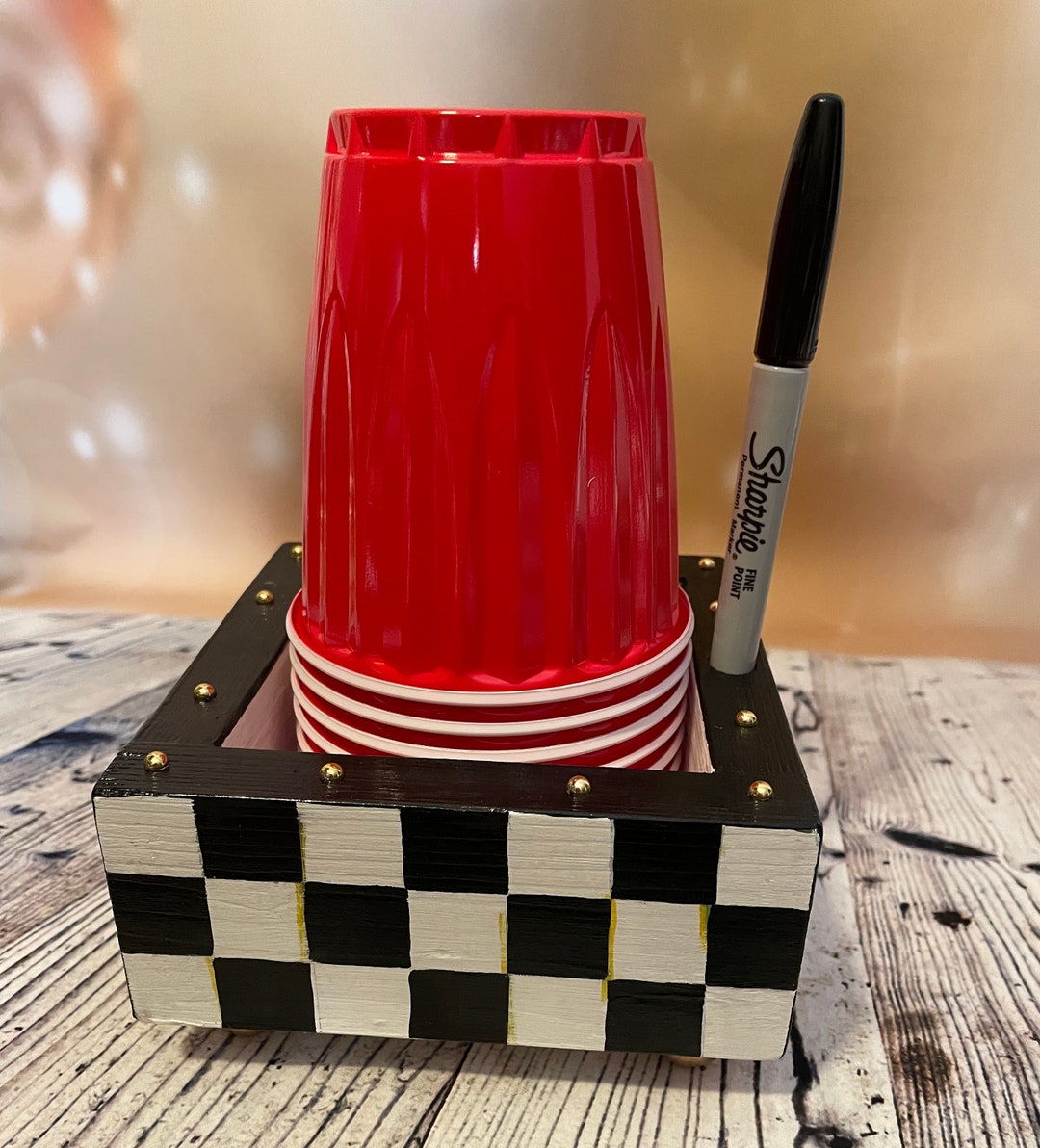 Hand Painted Cup Holder Check Party Cup Holder Etsy