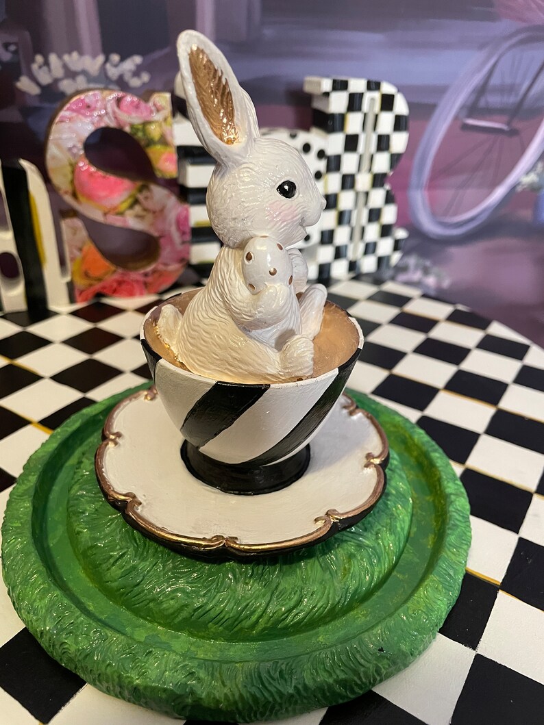 Teacup Bunny Black and White Hand Painted Bunny Bunny With Etsy