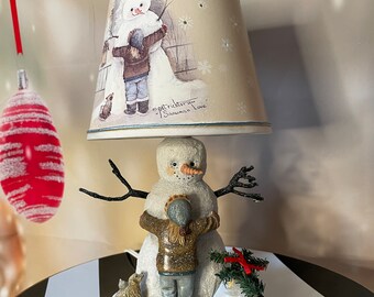 Snowman Love Table Lamp| Pat Richter A Homestead Shop| Bedside Lamp| Snowman Lamp| Winter Theme Lamp