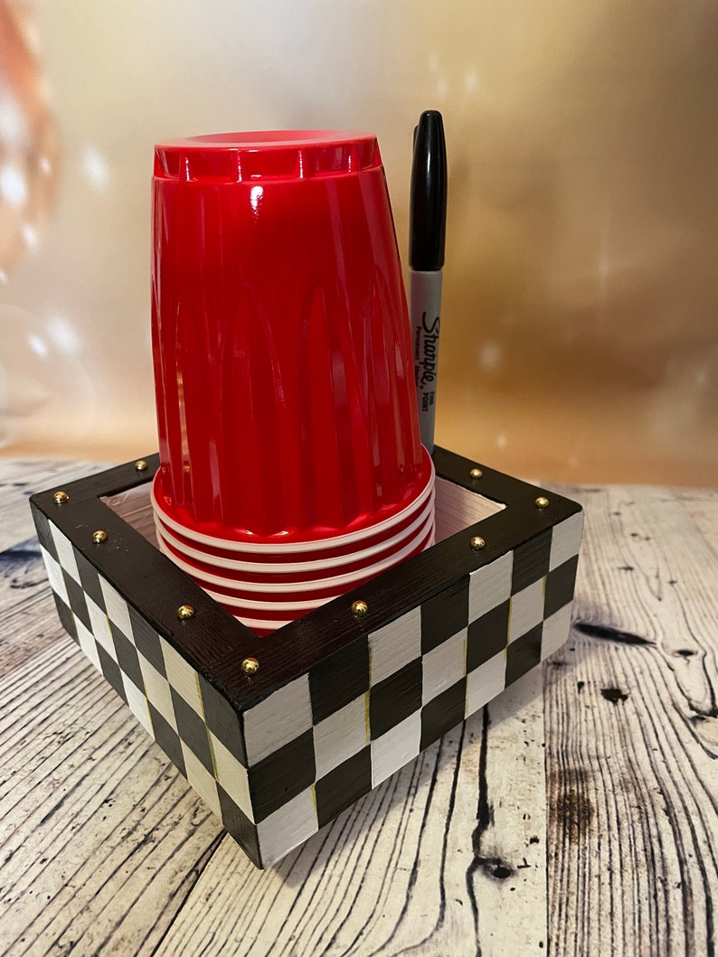 Hand Painted Cup Holder Check Party Cup Holder Etsy