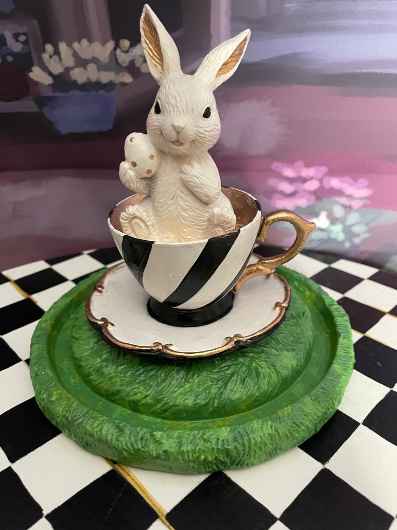 Teacup Bunny Black and White Hand Painted Bunny Bunny With Etsy