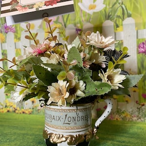 Flower Arrangement| Mothers Day Gift|Birthday Gift| Flowers in Hand Painted Silver Cup| Small Floral arrangement