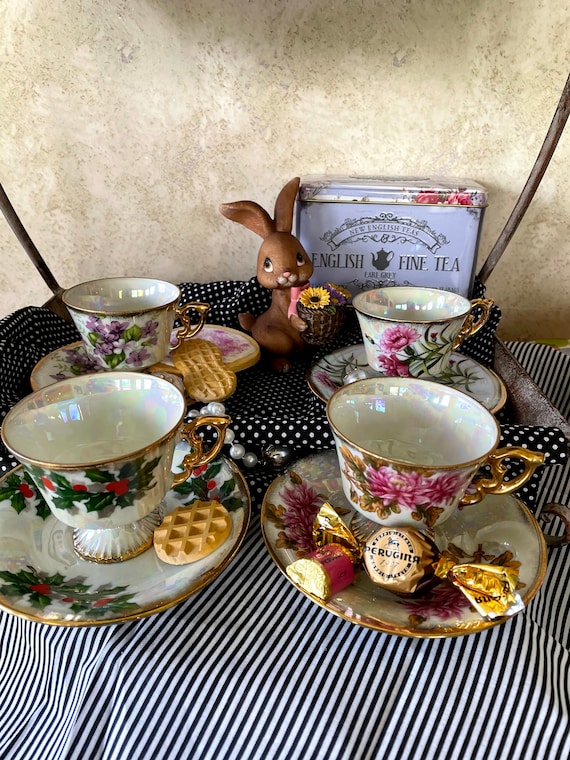 Vintage Floral Ucagco Demitasse Cup and Saucer with Gold Detailing Made in Japan Vintage Floral Ucagco Demitasse Cup and Saucer with Gold Detailing Made in Japan