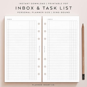 PERSONAL SIZE // Inbox & Task List Planner Insert Printable / Brain Dump Insert, Notes, To Do, Ideas / Get It Done Planner Insert / Minimal