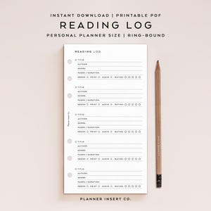 PERSONAL SIZE // Reading Tracker Printable Planner Insert / Audiobook Ebook Reading List / Reading Journal / Books To Read / Reading Log