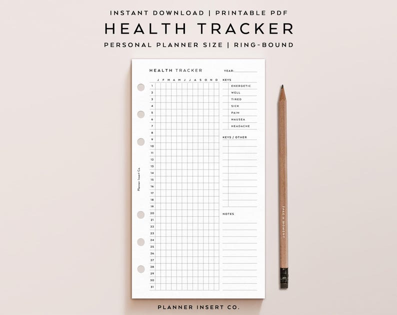 PERSONAL SIZE // Health Tracker Printable Planner Insert / Daily Health ...