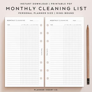 PERSOONLIJKE GROOTTE//Maandelijkse schoonmaakchecklist afdrukbare planner invoegen/schoonmaaklijst/schoonmaak van het huis/klusjesschema Schema schoonmaakplan