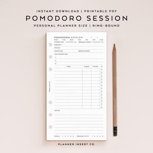 PERSÖNLICHE GRÖSSE // Pomodoro Technik Planereinlage zum Ausdrucken / Lern- und Lernsystem / Minimale Planereinlage / Zeitmanagement-Planer