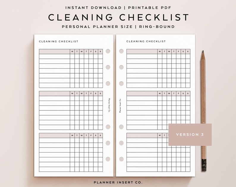 PERSONAL SIZE // Cleaning Checklist Printable Planner Insert / Zone ...