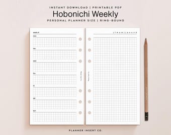 PERSONAL SIZE // Hobonichi Weeks Weekly Planner Insert Printable, Weekly Insert, Undated Week Planner, Weekly Plan Schedule, Grid, Minimal