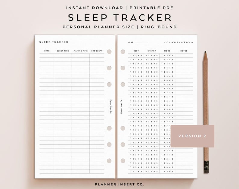 PERSONAL SIZE // Sleep Tracker Printable Planner Insert, Monthly Sleep ...