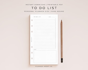 PERSONAL SIZE // To Do List Printable Planner Insert, Checklist Tasks List Organizer Agenda, Productivity Planner, Minimal, Personal Rings