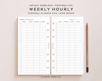 PERSONAL SIZE // Hourly Weekly Schedule Printable Planner Insert, Weekly Hourly Planner, Week At a Glance, Weekly To Do List Agenda Minimal
