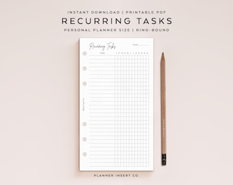 PERSONAL SIZE // Recurring Tasks Tracker Printable Planner Insert, Chores Tracker, Monthly Yearly Task Tracker Checklist, Recurring Task Log