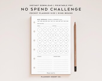 FORMATO TASCABILE // Planner stampabile da 30 giorni per la sfida senza spese, Tracker per non spendere, Pianificatore di budget, Minimo, Sfida per il risparmio di denaro