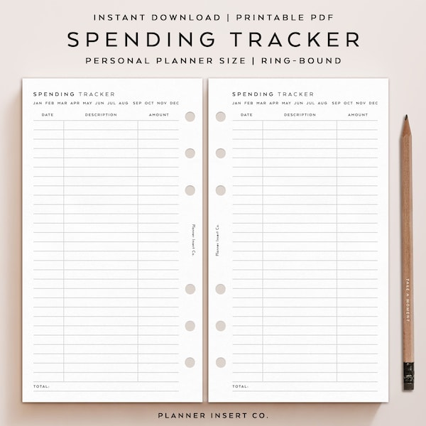 PERSONAL SIZE // Monthly Spending Tracker Planner Insert Printable, Monthly Expense Tracker, Budget Template, Financial Planner, Minimal