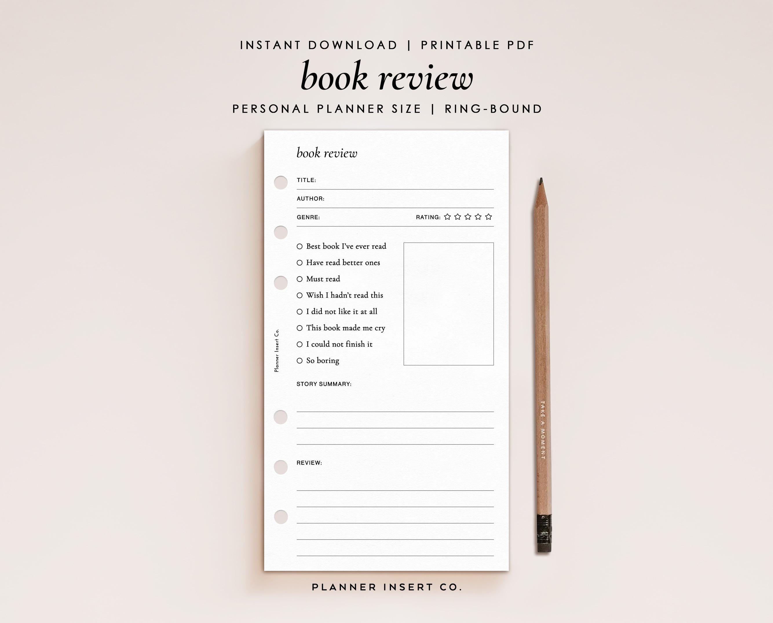 PERSONAL SIZE // Book Review Log Printable Planner Insert / Books ...