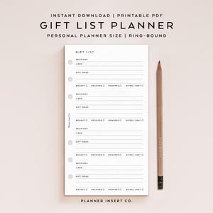 PERSONLIG STORLEK // Utskrivbar presentplanerare / Presentlistaidéer / Presentinköpslista / Presentspårare / Minimalistisk presentplanerare
