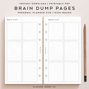 PERSONAL SIZE // Brain Dump Pages Printable Planner Insert / Inbox Tracker, Notes, To Do List, Ideas / Get It Done Planner Insert / Minimal