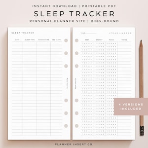 PERSOONLIJKE GROOTTE//slaaptracker afdrukbare planner invoegen, maandelijks slaapdagboek, slaapplanner, slaapgrafiek, slaapgewoonte, minimaal