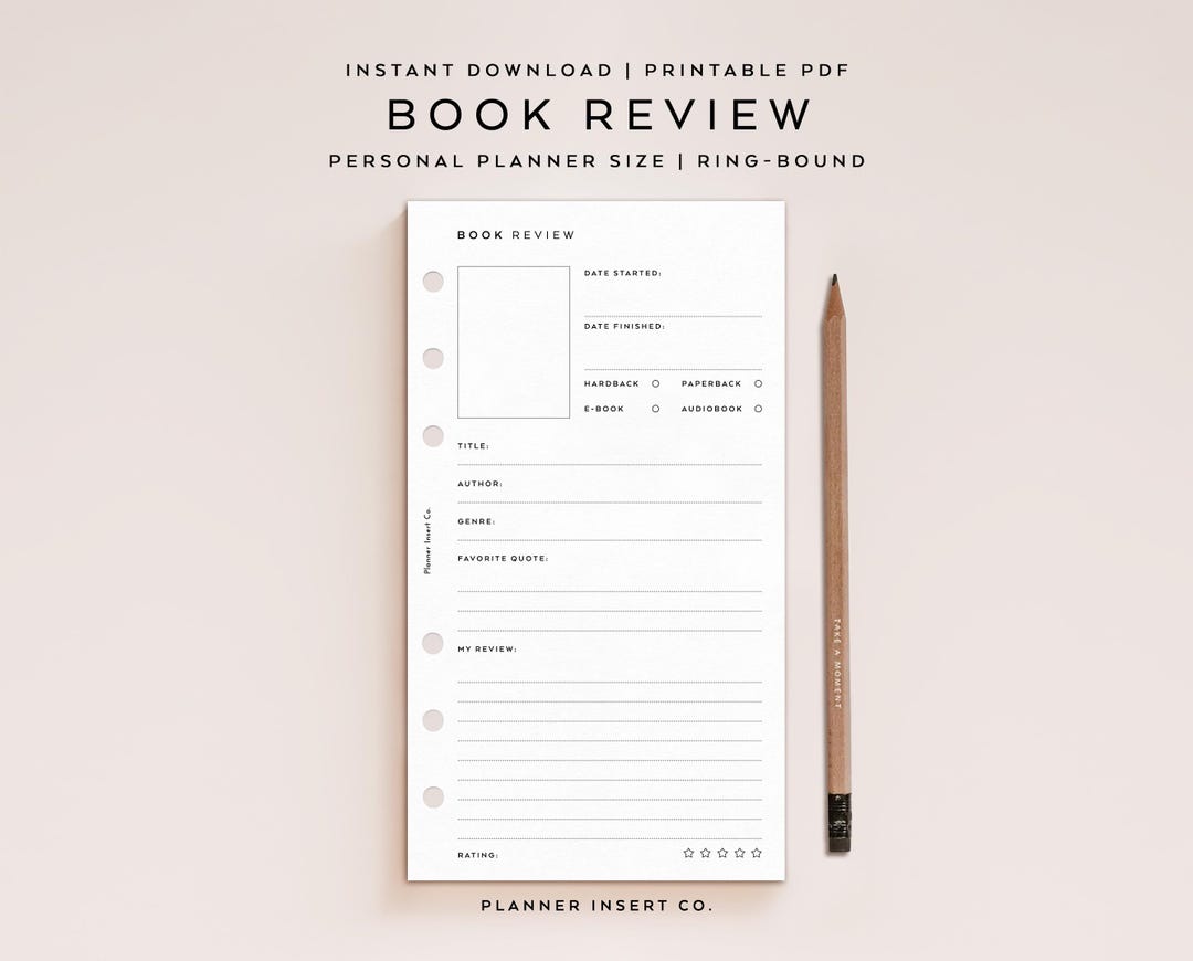 PERSONAL SIZE // Book Review Log Planner Insert Printable / Books ...