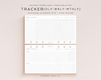 PERSONAL SIZE // Daily Weekly Monthly Habit Tracker Planner Insert Printable / Daily Weekly Monthly Routine Checklist / Monthly Goal Tracker