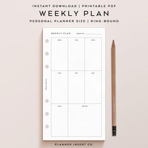 PERSONAL SIZE // Undated Week Planner Printable Insert / Weekly Vertical Layout / Weekly Planner Pages / WO1P / Weekly Schedule Overview