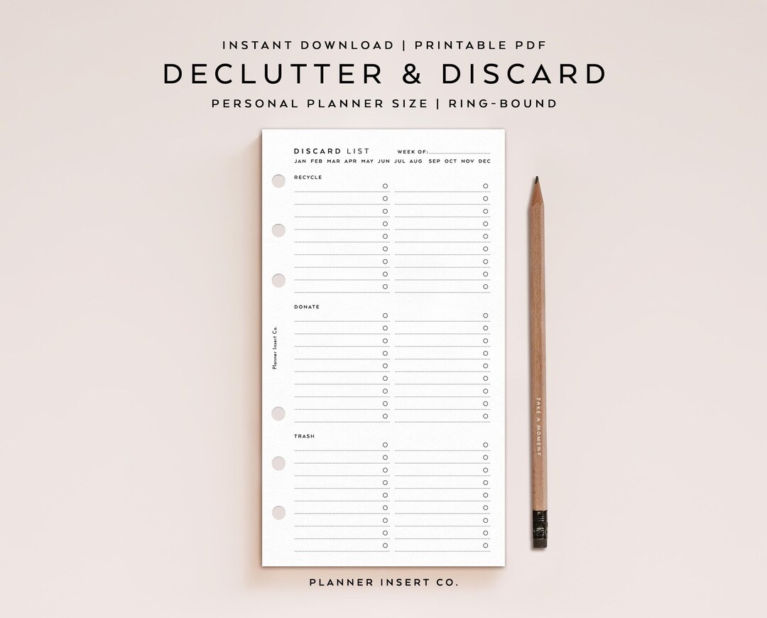 PERSONAL SIZE // Declutter Checklist Printable Planner Insert ...
