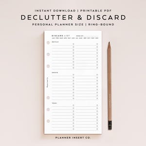 PERSOONLIJKE GROOTTE//declutter-checklist afdrukbare planner invoegen/schoonmaakplanner/weggooien, recyclen en doneren/opruimen/minimaliseren