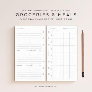 PERSONAL SIZE // Weekly Groceries List & Meal Planner Printable Insert / Weekly Menu Planner / Meal Prep / Grocery List / Health / Fitness