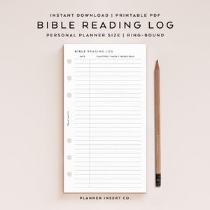 PERSONAL SIZE // Bible Reading Log Printable Planner Insert / Bible Study Journal / Bible Reading Tracker / Personal Rings / Minimal Planner