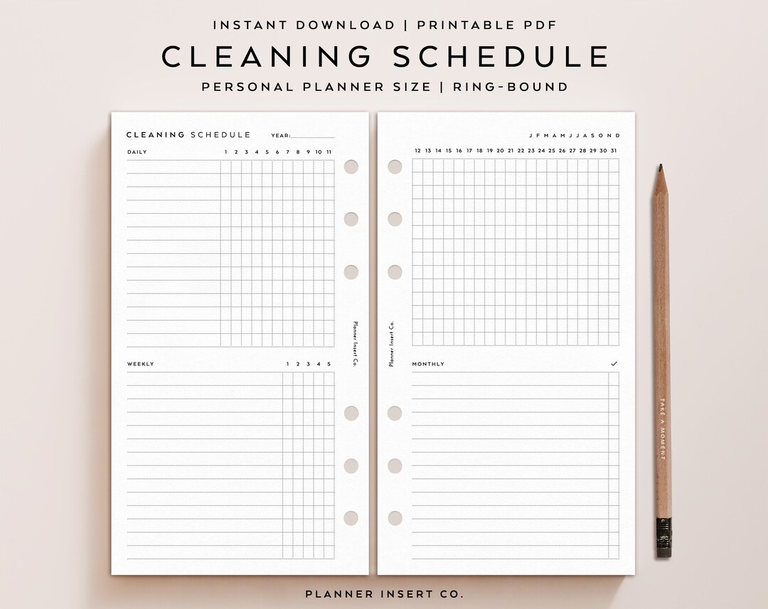 PERSONAL SIZE // Zone Cleaning Schedule Planner Insert Printable ...