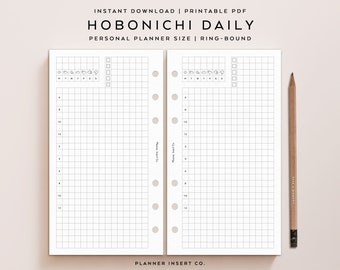 PERSONAL SIZE // Hobonichi Daily Planner Insert Printable / Undated Day Planner / Minimal / Grid / Daily Insert / Daily Plan Schedule Agenda
