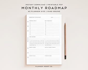 A5 PLANNER SIZE // Monthly Goals Habits Printable Planner Insert / Monthly Goals Tracker / Monthly Roadmap / To Do Routines Checklist