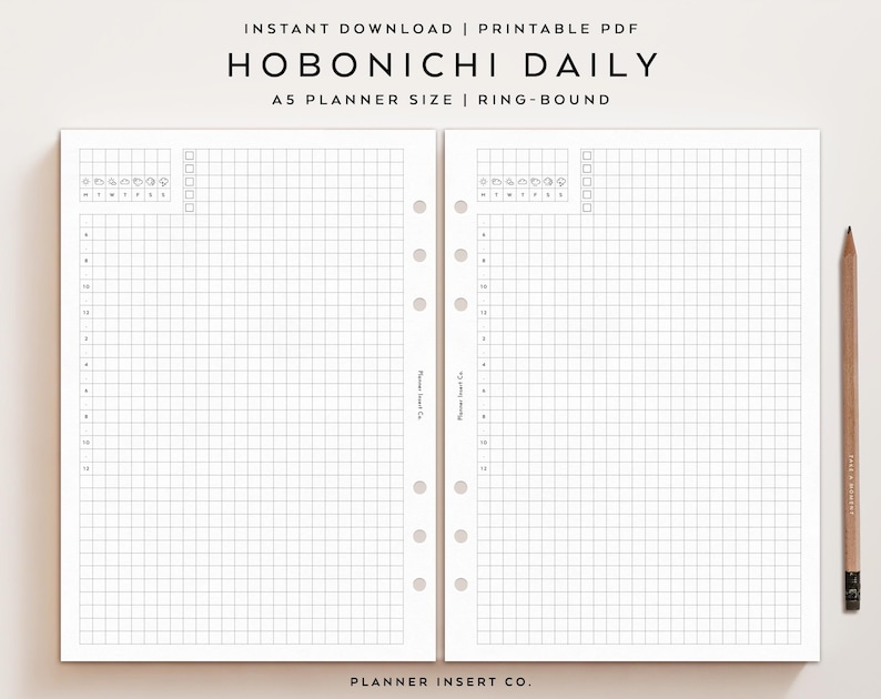 A5 PLANNER SIZE // Hobonichi Daily Planner Insert Printable / Undated ...