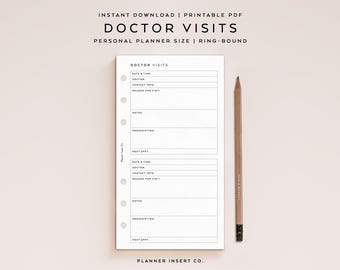 PERSONAL SIZE // Doctor Visits Tracker Printable Planner Insert / Doctors Appointments Log / Hospital Visits / Medical Check Up Journal