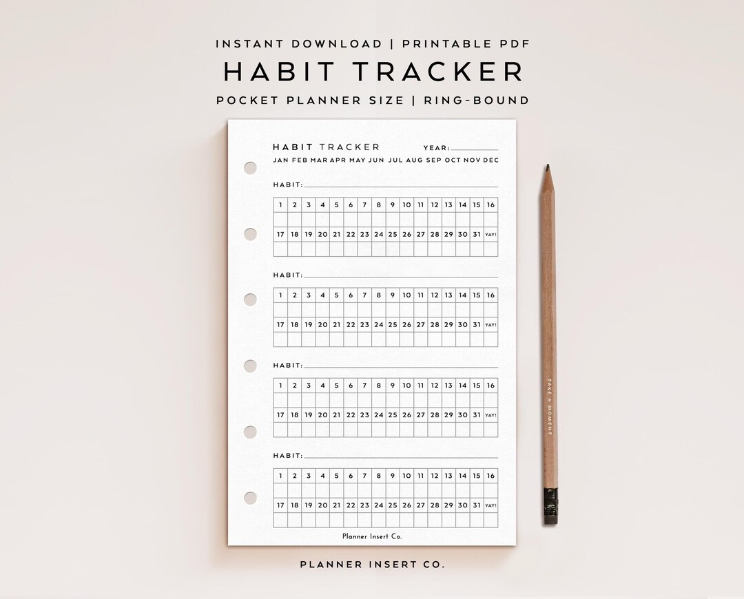 POCKET SIZE // Monthly Habits Tracker Printable Planner Insert ...