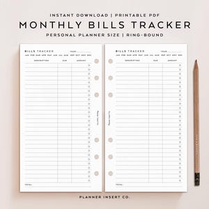 TAMANHO PESSOAL // Planejador de contas para impressão / Planejador de contas a vencer / Lista de verificação de pagamentos de contas mensais / Planejador mínimo
