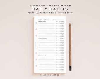 PERSONAL SIZE // Daily Habit Tracker, Daily Routine Planner Printable Insert, Routine Checklist, Daily Routine Chart, Daily Tracking Habits