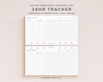 PERSONAL SIZE // 24 Hour Habit Tracker Printable Planner Insert / Fitness Goal Tracker / 24hr Task Log / Routine Tracker Checklist / Minimal