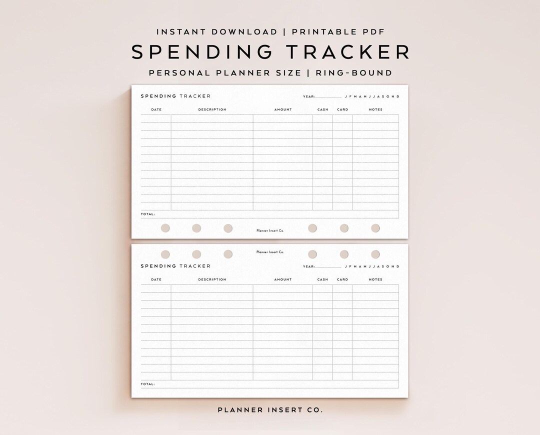 PERSONAL SIZE // Monthly Spending Tracker Log Planner Insert Printable ...