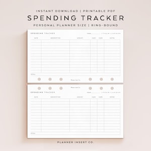 PERSONAL SIZE // Monthly Spending Tracker Log Planner Insert Printable, Monthly Expense Tracker, Minimal, Budget Template, Finans Planer