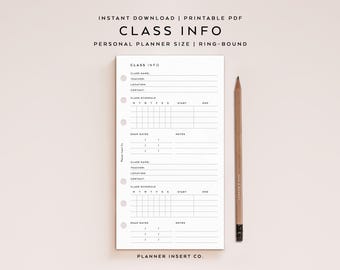 PERSOONLIJKE GROOTTE//klasse info planner invoegen afdrukbare/studieplanner/minimalistische planner invoegen/academische planner student college school
